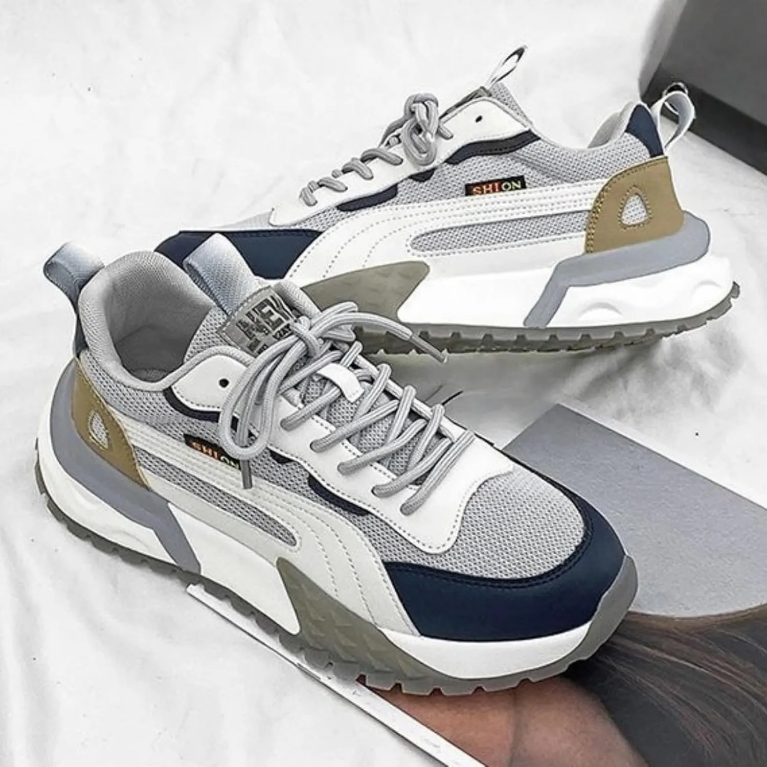 Men's Fashion Breathable Mesh Lace Up Platform Sneakers Casual Round Toe Non Slip Running Walking Daily Shoes
