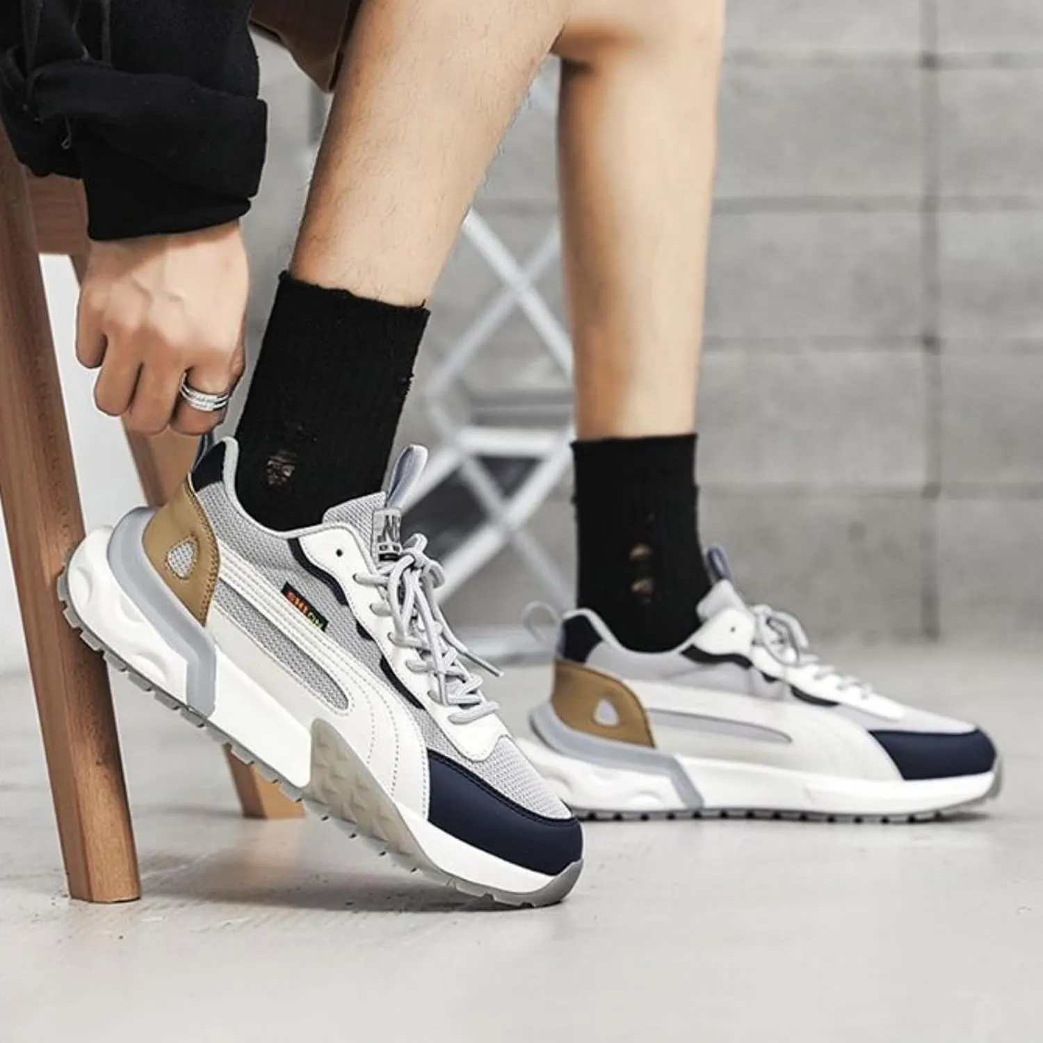 Men's Fashion Breathable Mesh Lace Up Platform Sneakers Casual Round Toe Non Slip Running Walking Daily Shoes