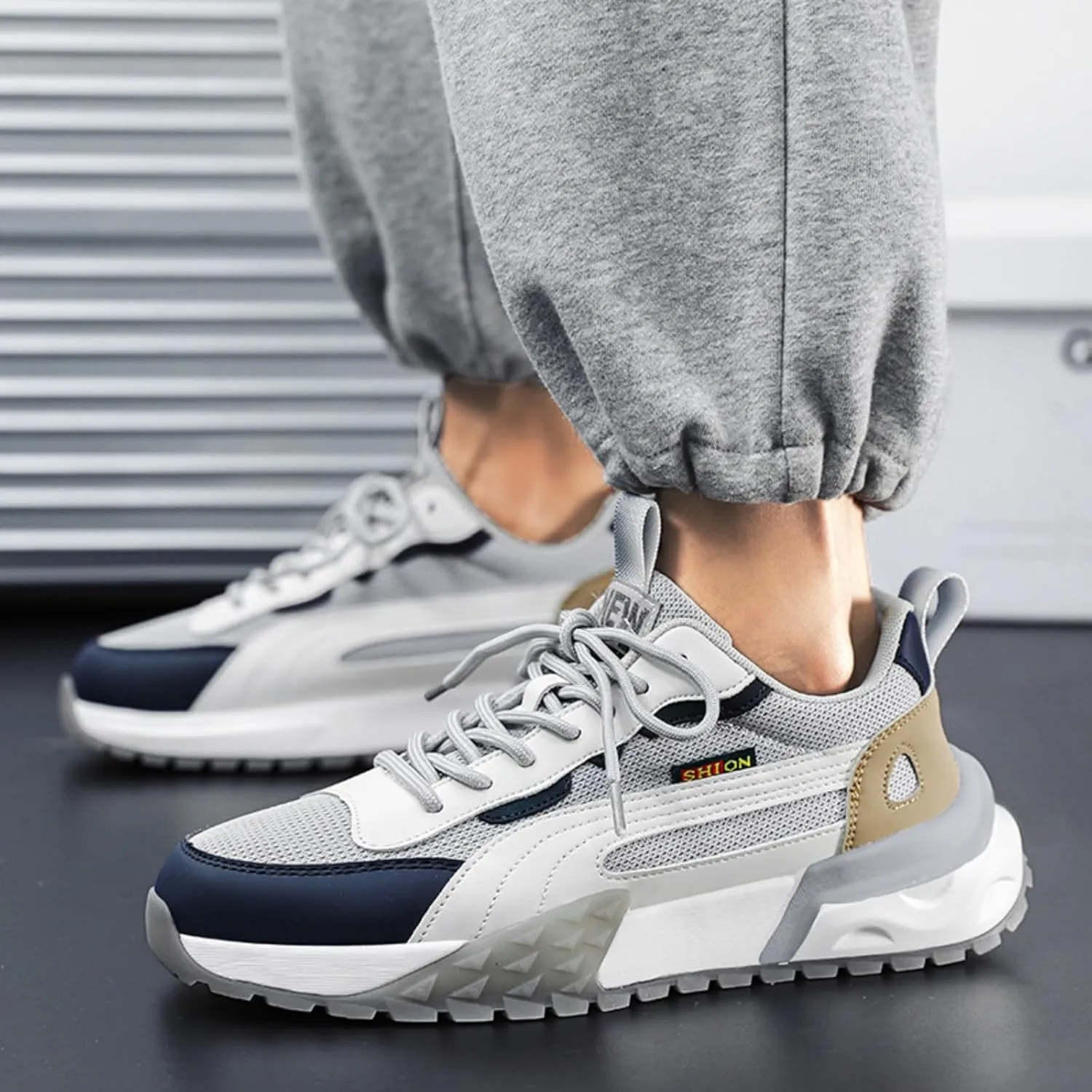 Men's Fashion Breathable Mesh Lace Up Platform Sneakers Casual Round Toe Non Slip Running Walking Daily Shoes