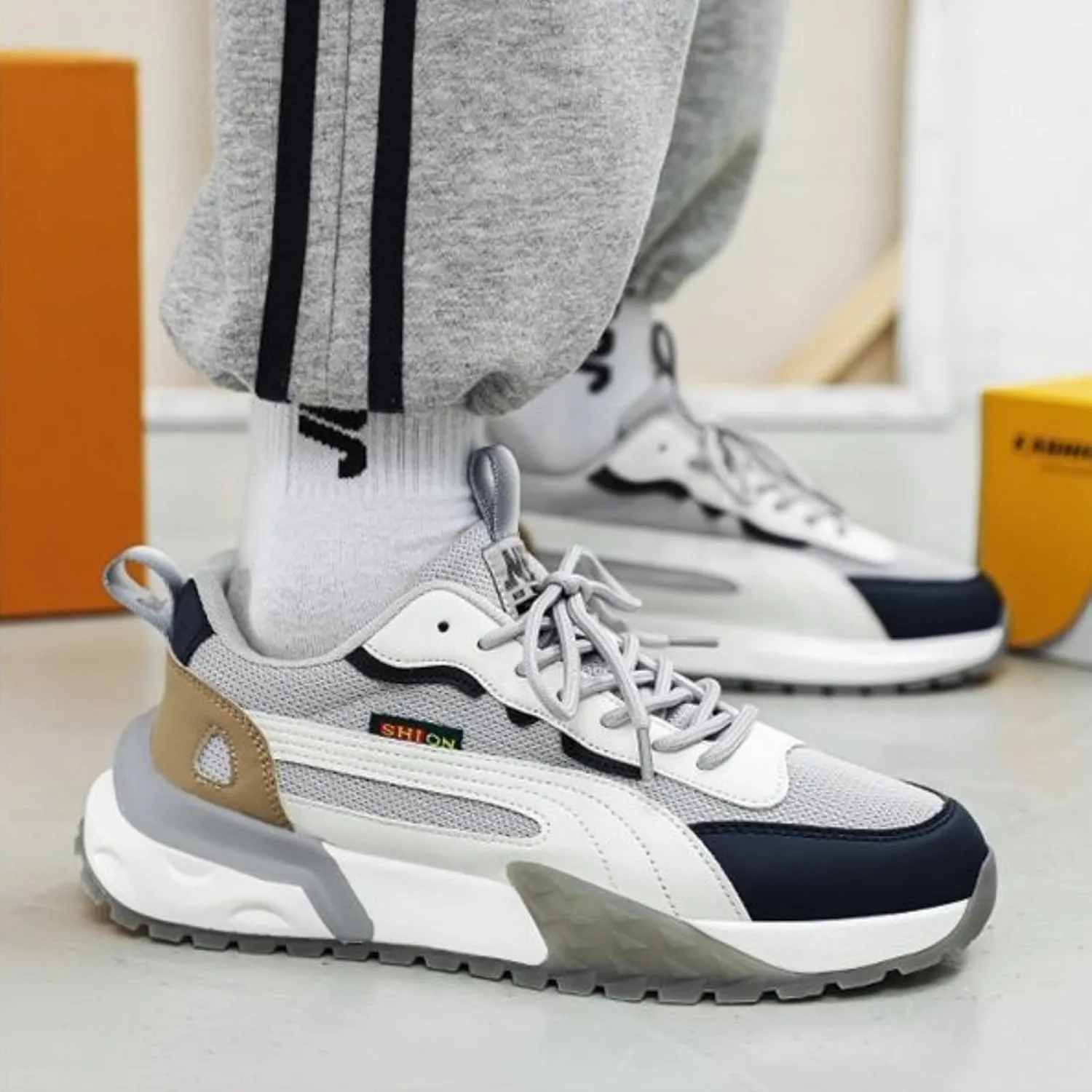 Men's Fashion Breathable Mesh Lace Up Platform Sneakers Casual Round Toe Non Slip Running Walking Daily Shoes