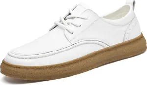 Men's Fashion Genuine Leather Lace Up Sneakers Classic Casual Low Top Comfortable Round Toe Flats Tennis Walking Driving Daily Shoes