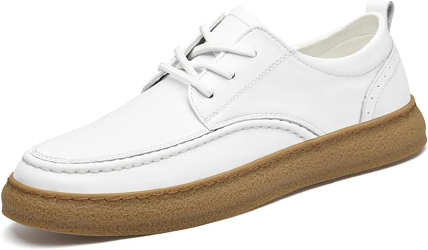 Men's Fashion Genuine Leather Lace Up Sneakers Classic Casual Low Top Comfortable Round Toe Flats Tennis Walking Driving Daily Shoes