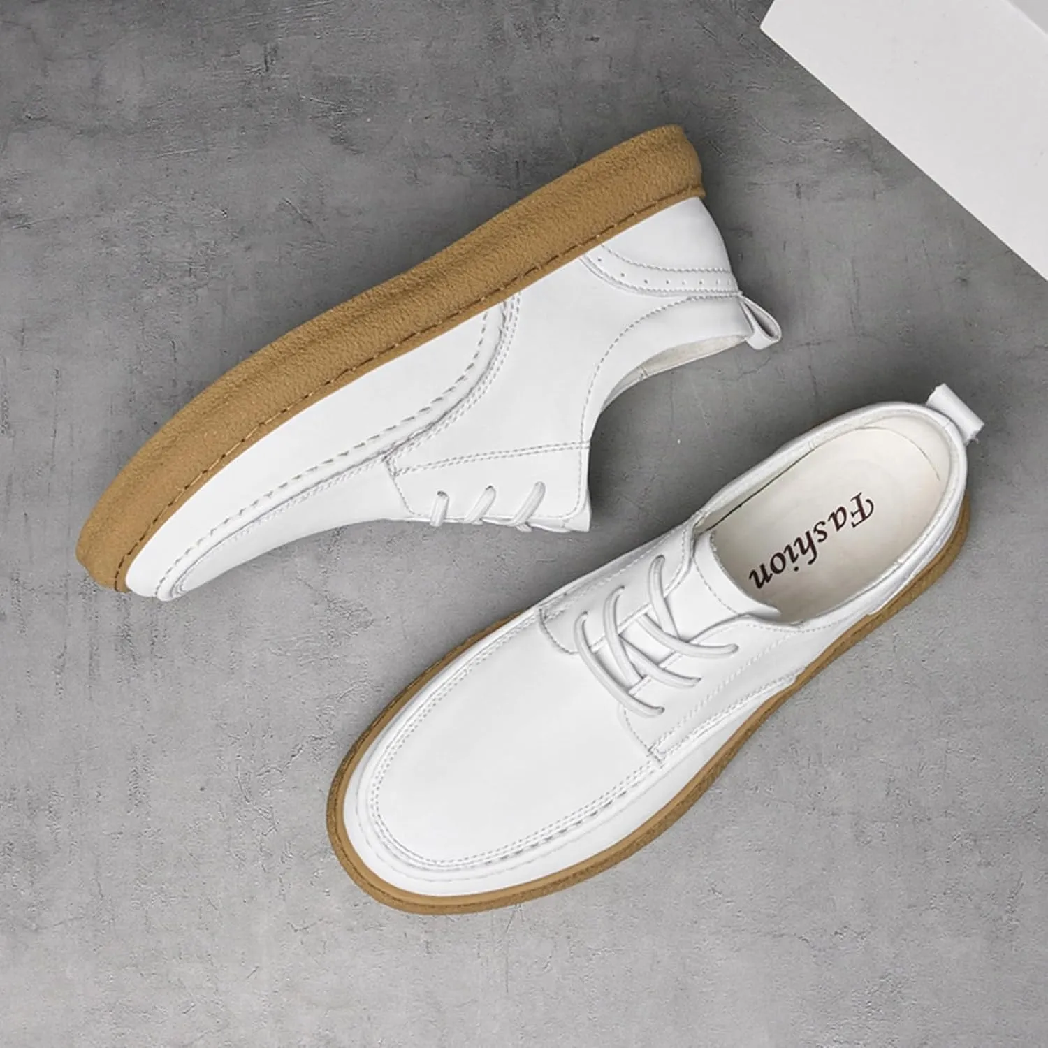 Men's Fashion Genuine Leather Lace Up Sneakers Classic Casual Low Top Comfortable Round Toe Flats Tennis Walking Driving Daily Shoes