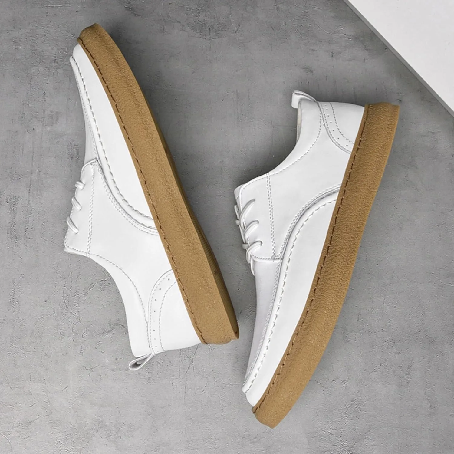 Men's Fashion Genuine Leather Lace Up Sneakers Classic Casual Low Top Comfortable Round Toe Flats Tennis Walking Driving Daily Shoes