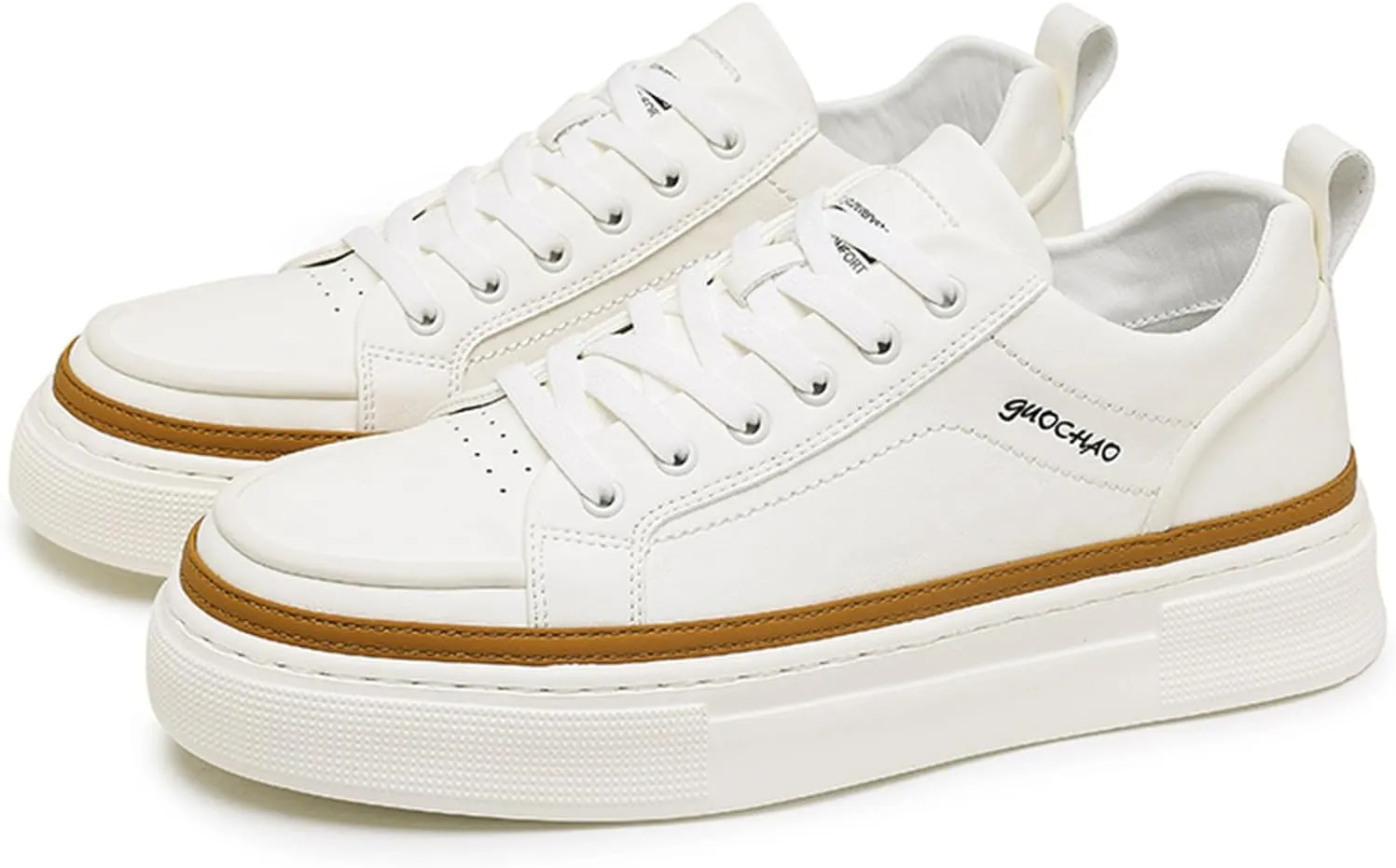 Men's Fashion Leather Lace up Platform Sneakers Lightweight Comfortable Non Slip Dress Casual Walking Tennis Driving Daily Shoes