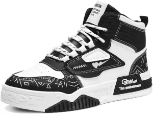 Men's Fashion Sneakers, High Top Skate Shoes, Lightweight, Casual Walking Shoes, Stylish Casual Hip Hop Shoes, White Canvas (Black, Adult, Men, 6.5, Numeric, US Footwear Size System, Medium)