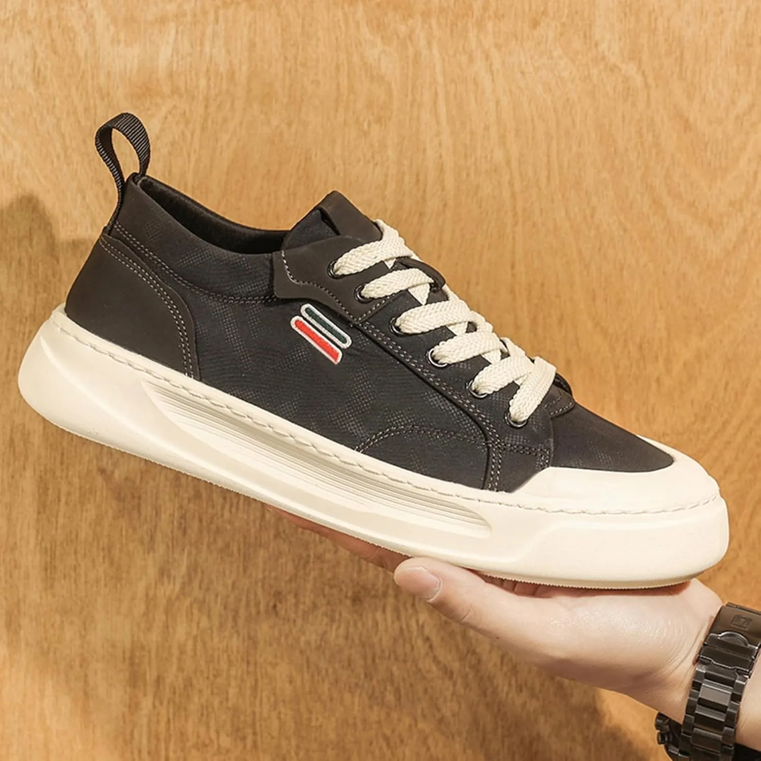 Men's Fashionable Breathable Canvas Lace Up Platform Sneakers Casual Lightweight Comfortable Round Toe Non Slip Walking Daily Shoes