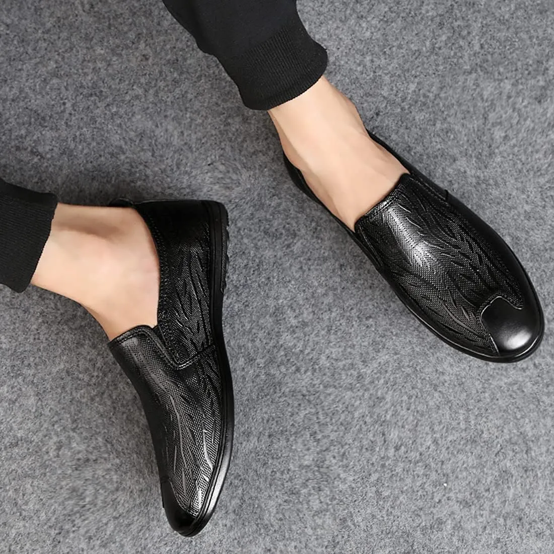 Minishion Casual Loafers Men Poited Slip on Office Shoes 2088#