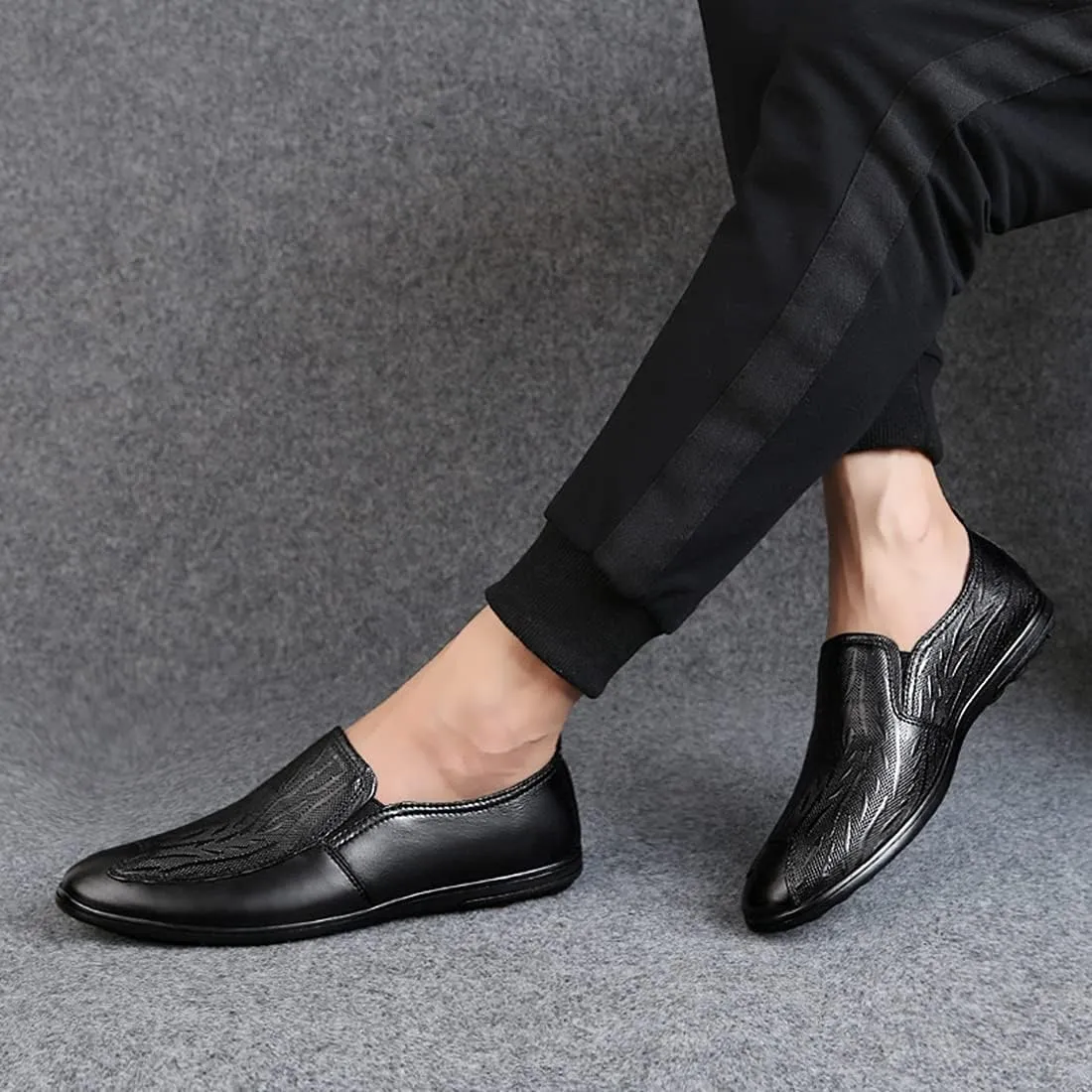 Minishion Casual Loafers Men Poited Slip on Office Shoes 2088#