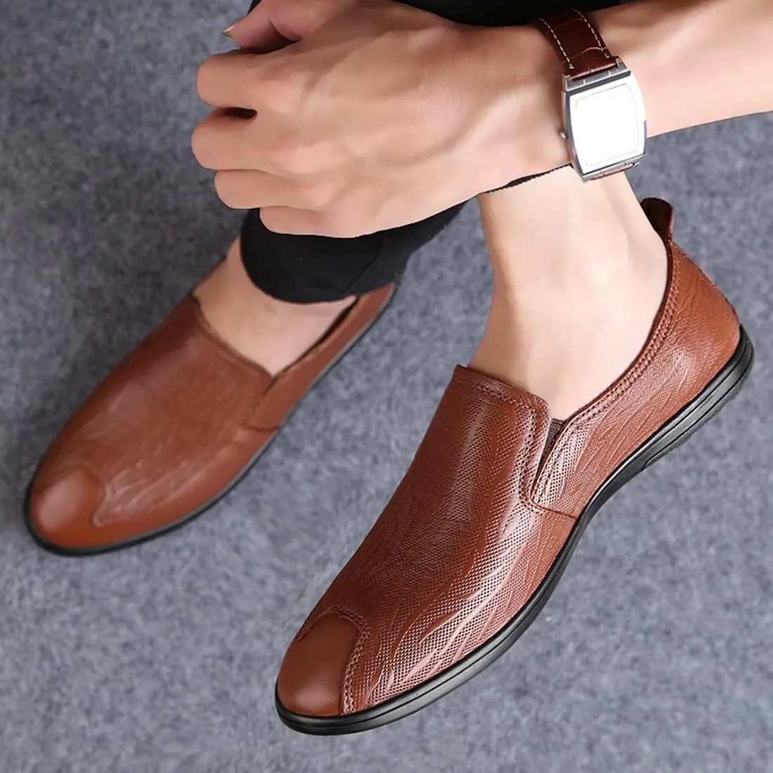 Minishion Casual Loafers Men Poited Slip on Office Shoes 2088#