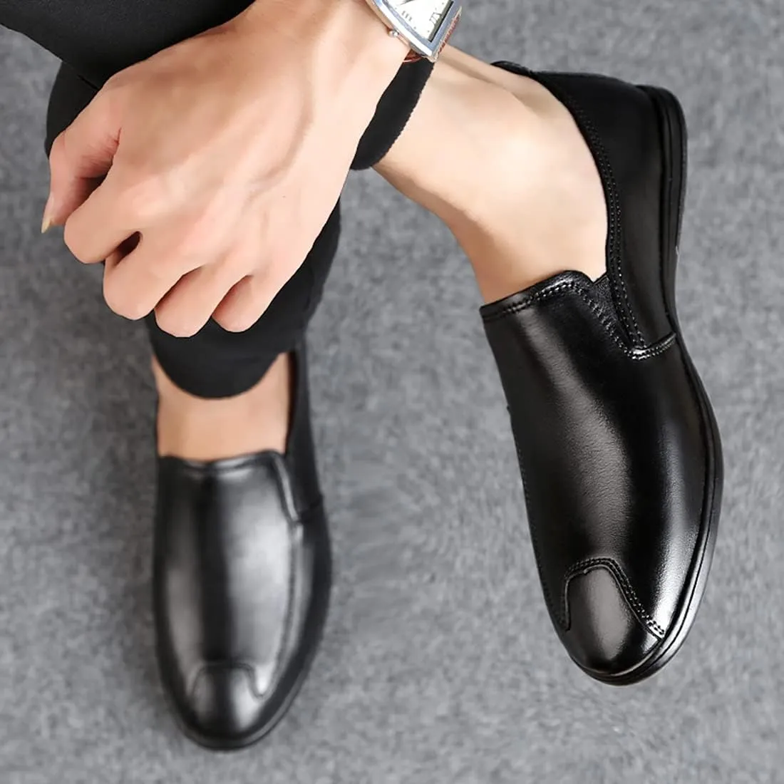 Minishion Casual Loafers Men Poited Slip on Office Shoes 2088#