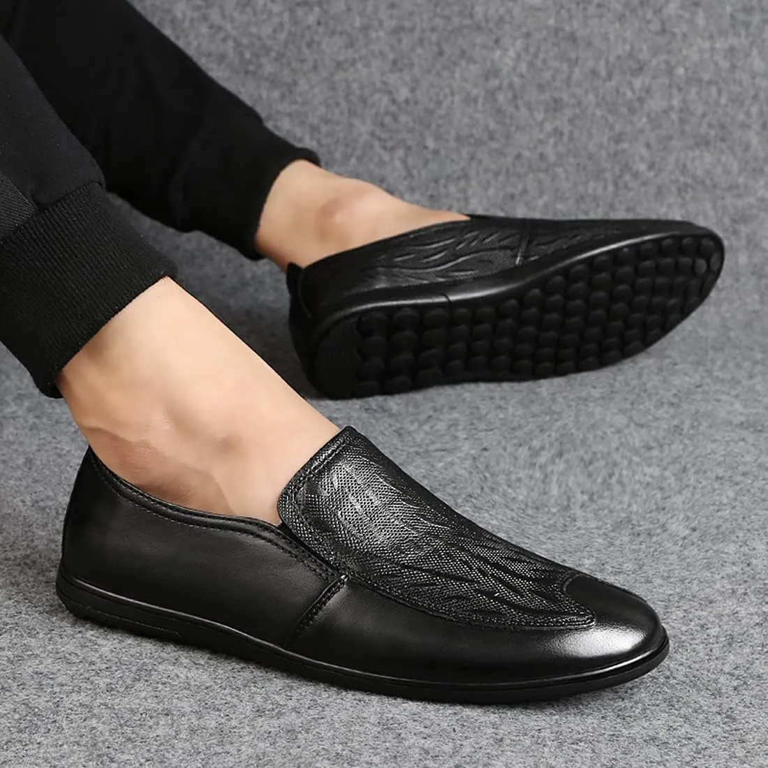 Minishion Casual Loafers Men Poited Slip on Office Shoes 2088#