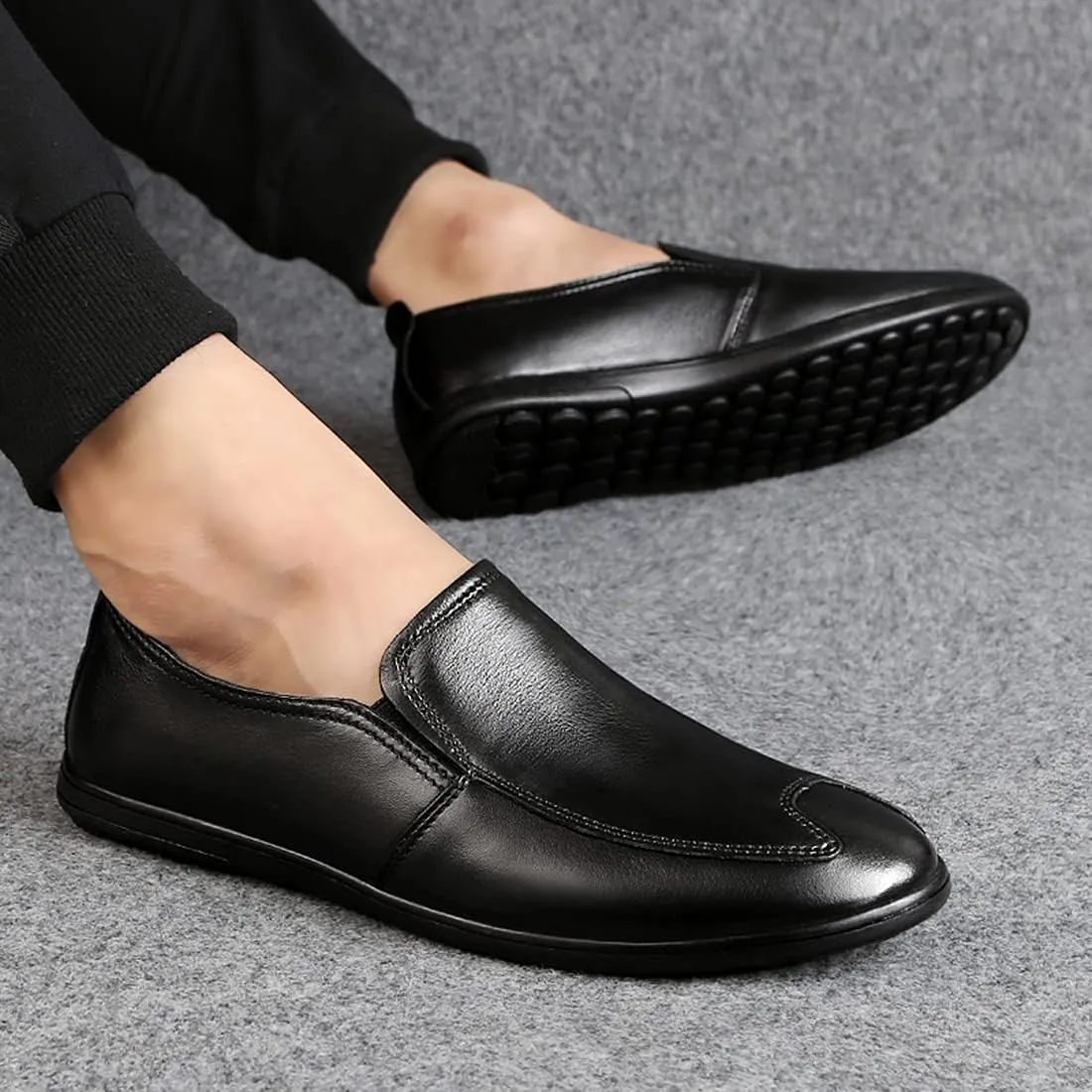 Minishion Casual Loafers Men Poited Slip on Office Shoes 2088#