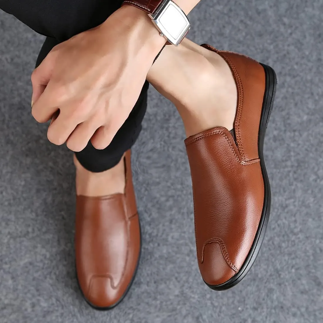 Minishion Casual Loafers Men Poited Slip on Office Shoes 2088#