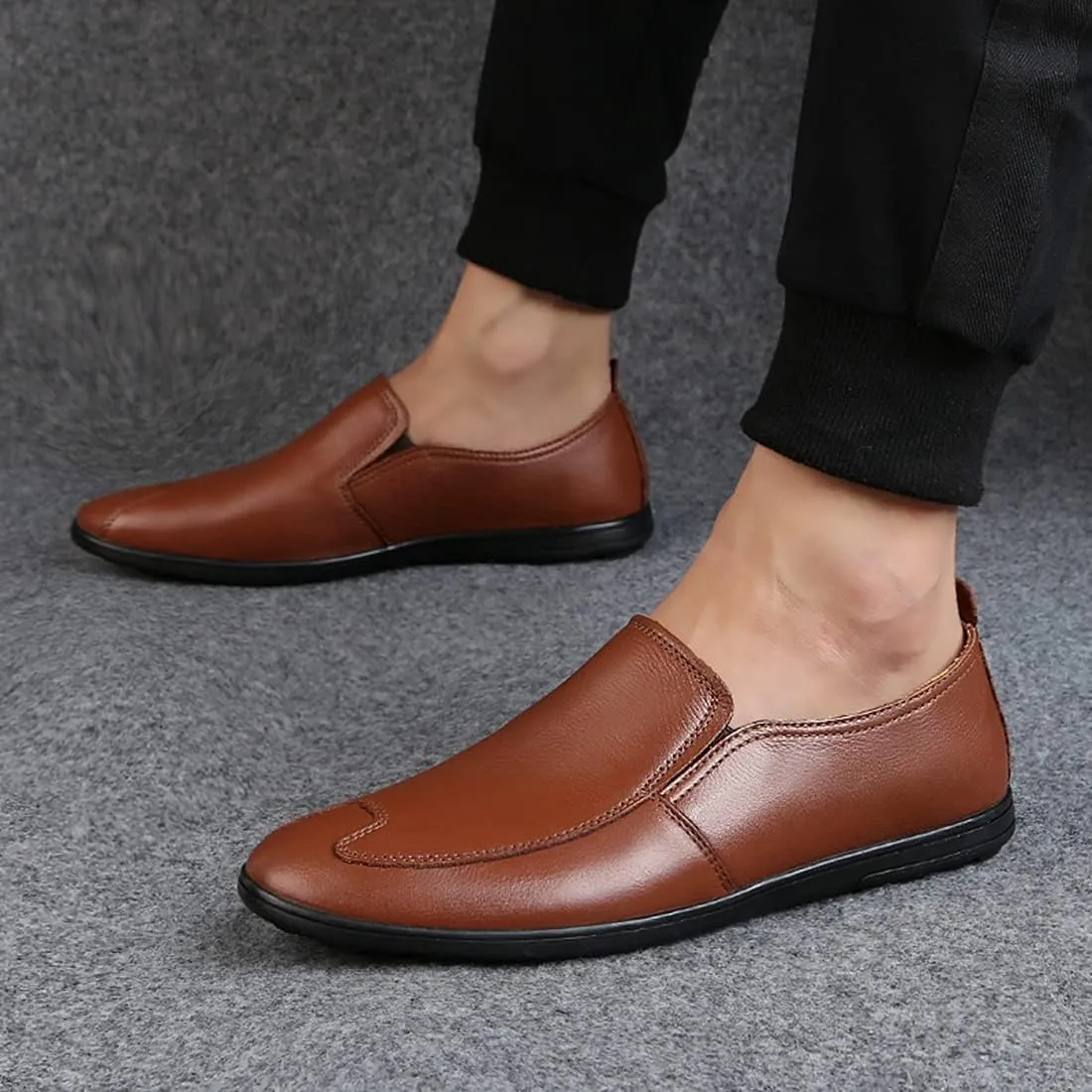 Minishion Casual Loafers Men Poited Slip on Office Shoes 2088#