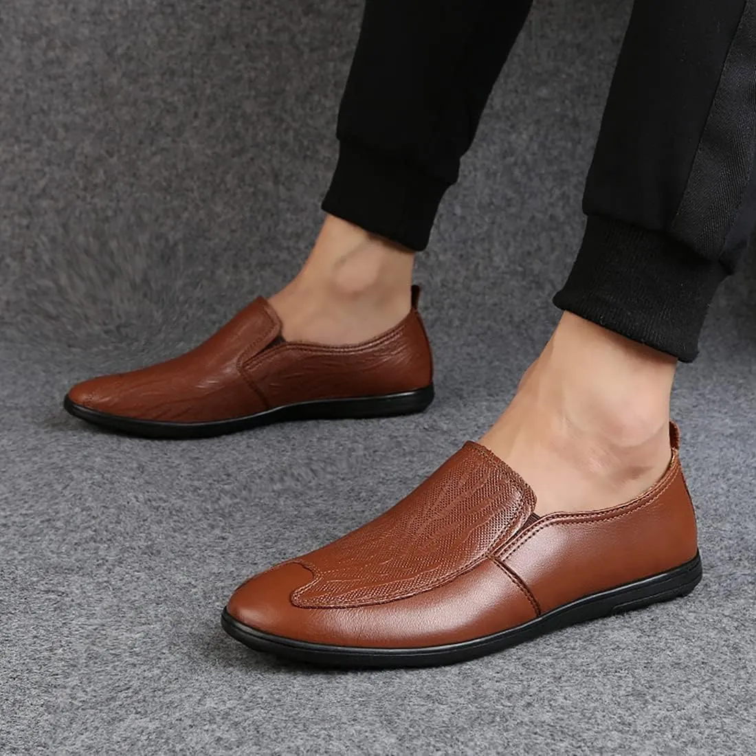 Minishion Casual Loafers Men Poited Slip on Office Shoes 2088#