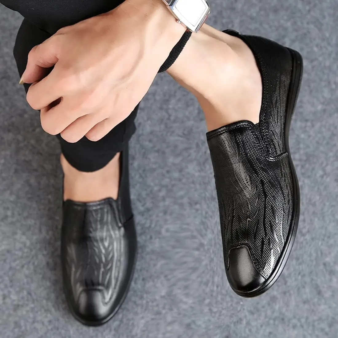 Minishion Casual Loafers Men Poited Slip on Office Shoes 2088#
