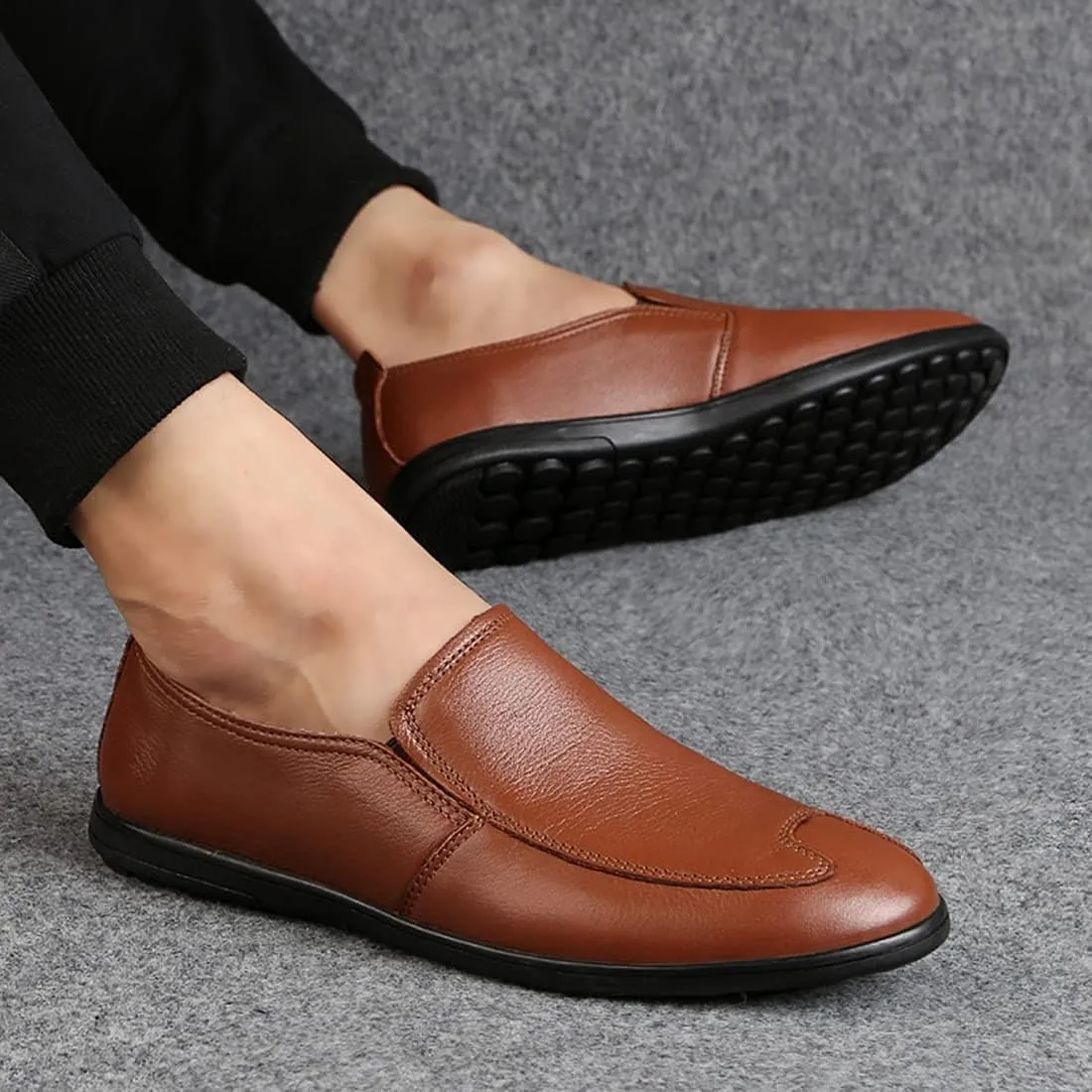 Minishion Casual Loafers Men Poited Slip on Office Shoes 2088#