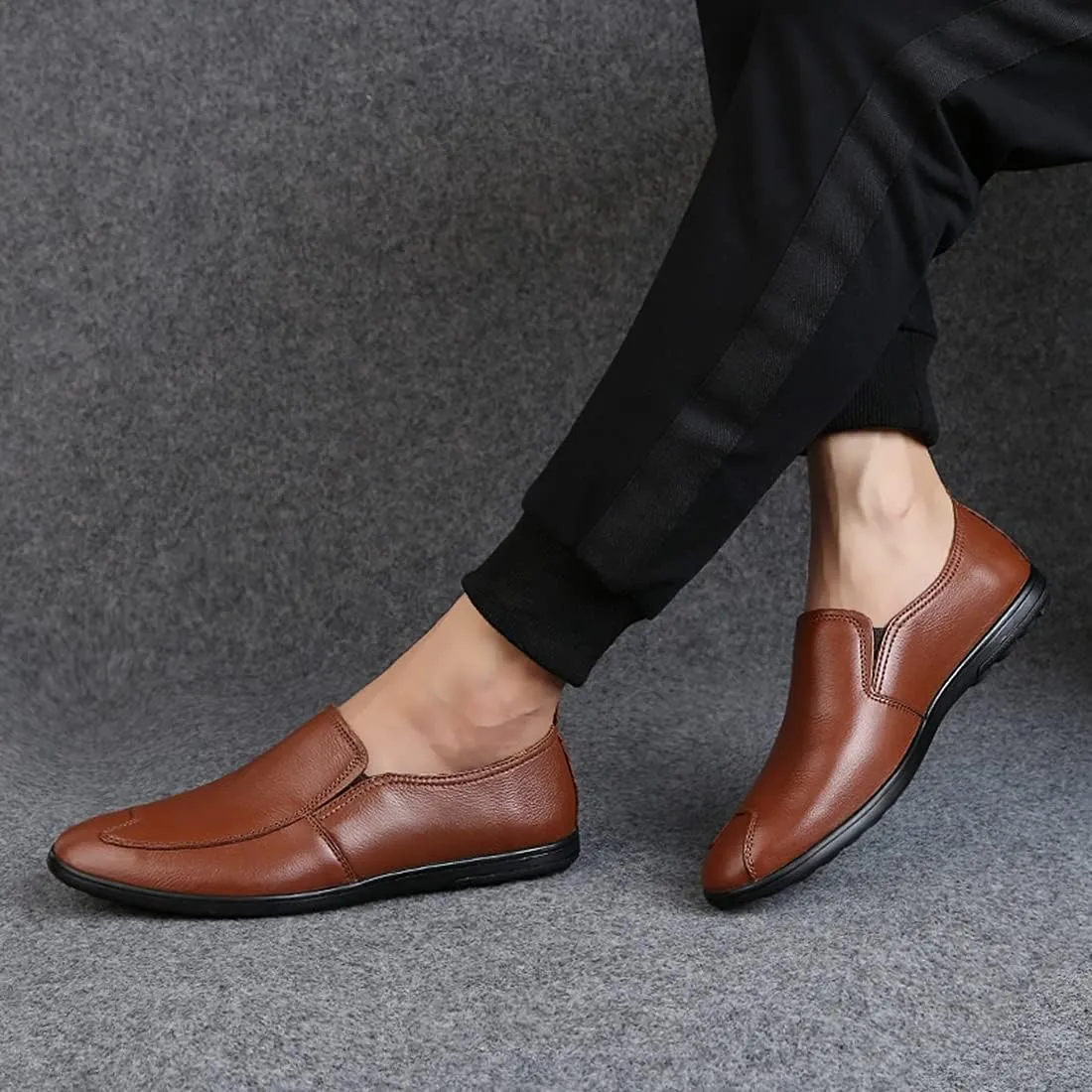 Minishion Casual Loafers Men Poited Slip on Office Shoes 2088#