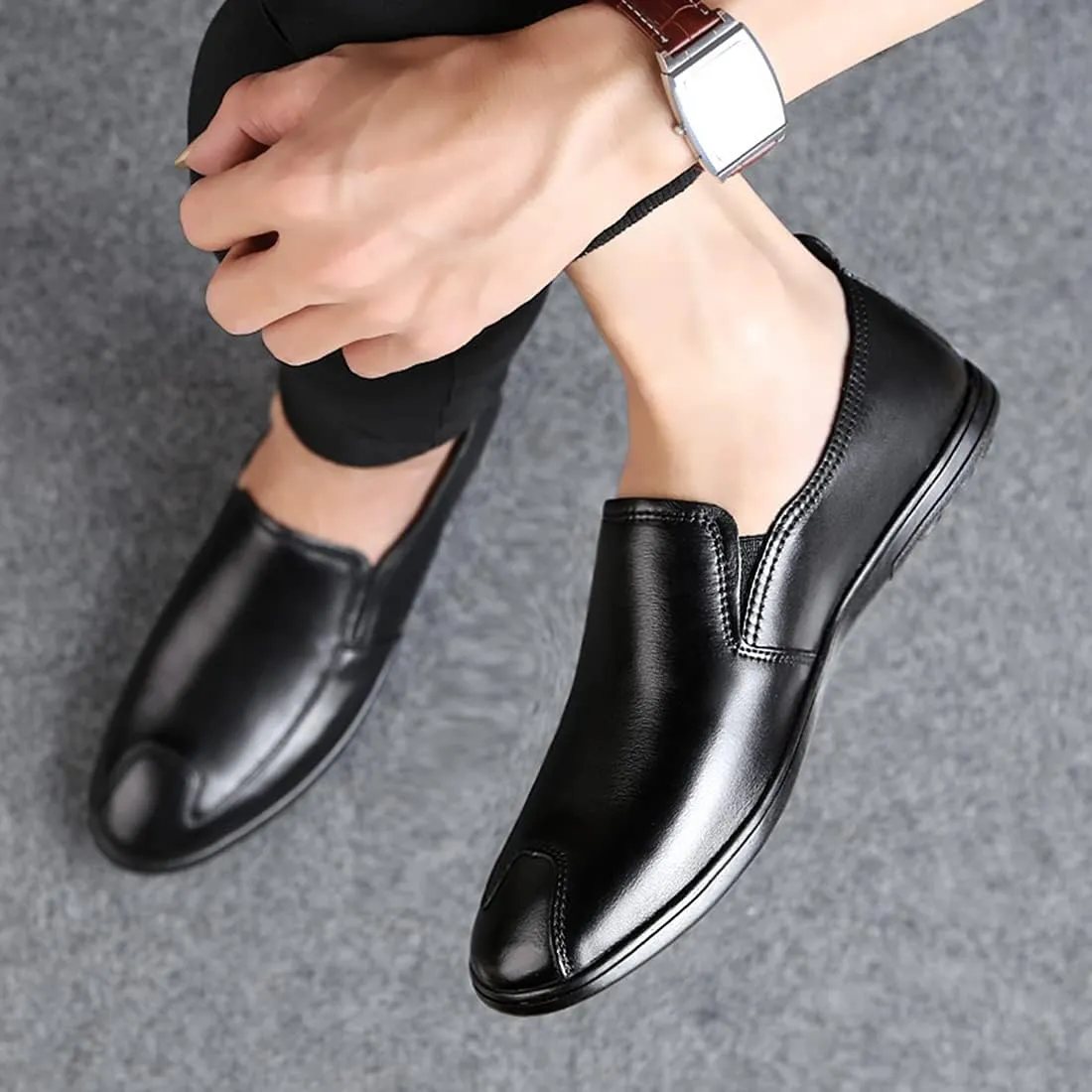 Minishion Casual Loafers Men Poited Slip on Office Shoes 2088#