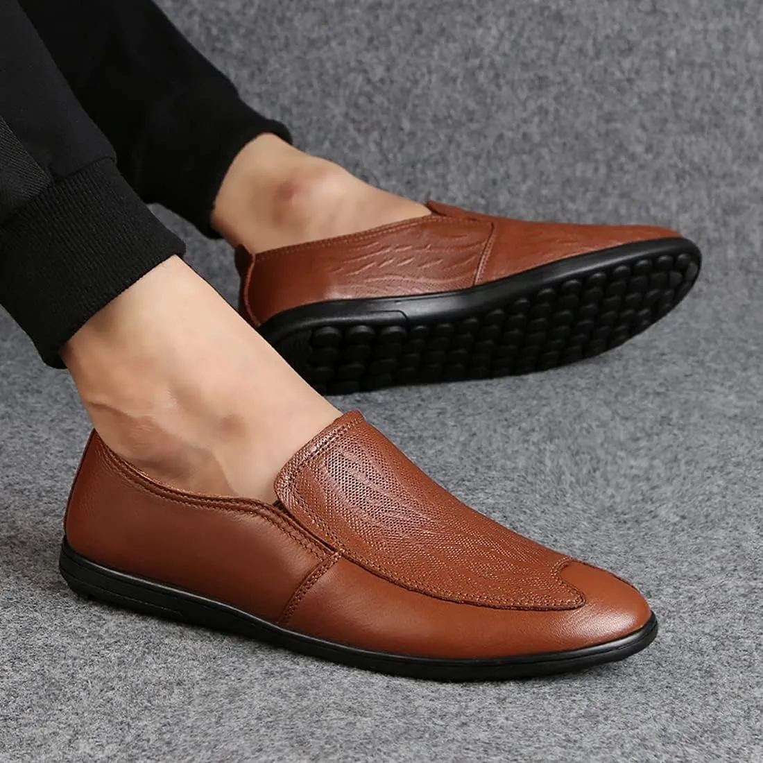 Minishion Casual Loafers Men Poited Slip on Office Shoes 2088#