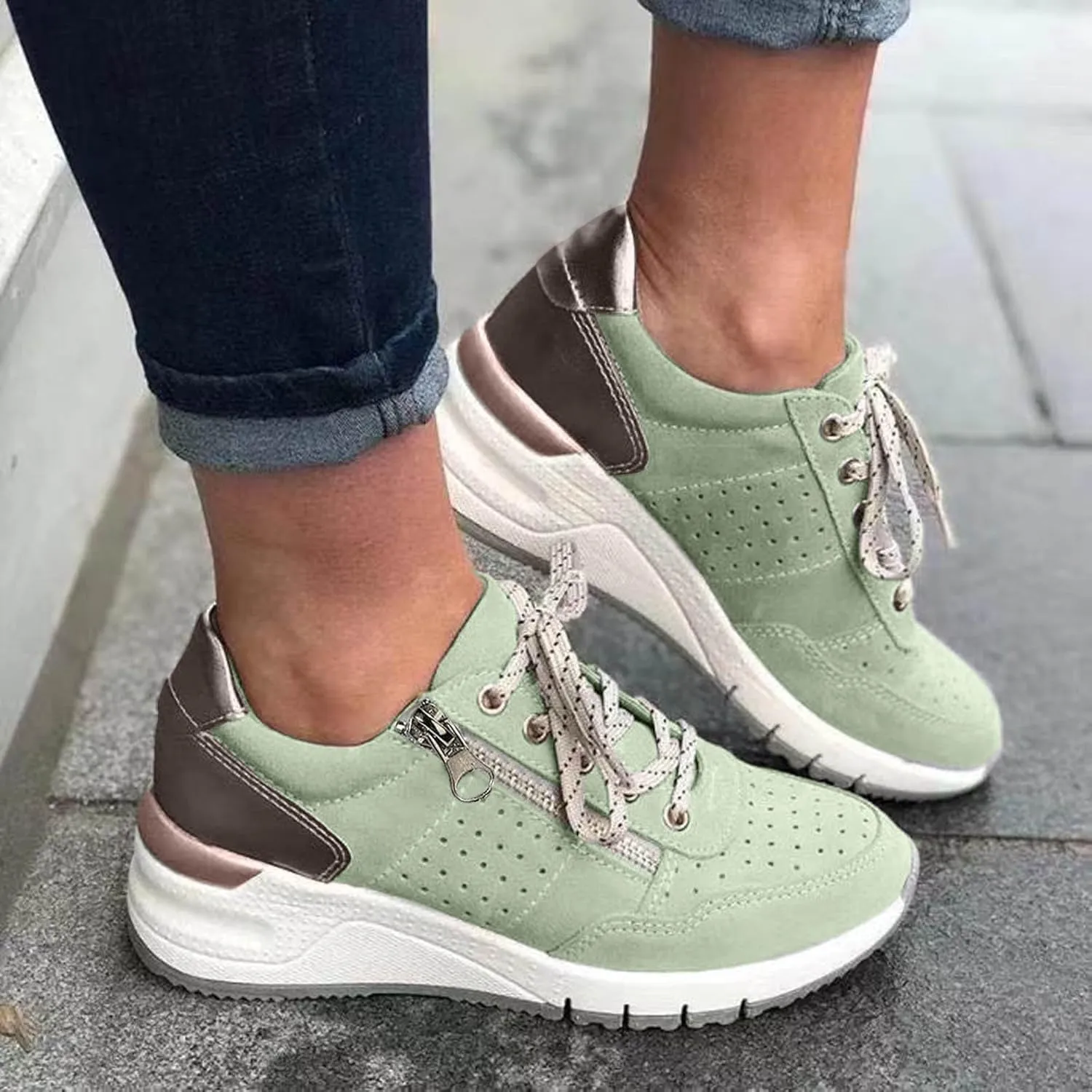 New Casual Women's Shoes Sneakers Lace Up Thick Soled Large Size Single Shoes Womens Casual Shoes Wide Width