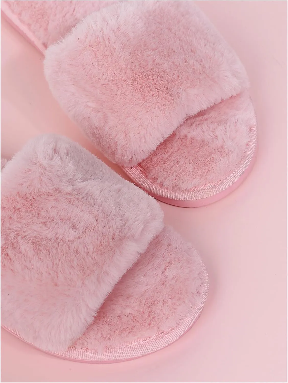 OYOANGLE Women's Furry Fur Slippers Open Toe Comfy Home Slides Fuzzy Indoor Outdoor Bedroom Warm Slippers
