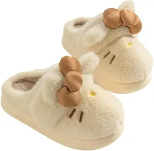 Premium Comfort Cute Kitty Cat Bow Women's Fuzzy House Slippers Indoor Soft Warm Kawaii Shoes Memory Foam Sole