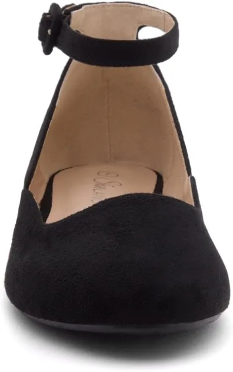 Shoe Land Womens Flats  Dressy & Comfortable Slip-On Shoes with Low Wedge & Ankle Strap | Round Toe Ballet Flats for Work, Office, Party & Business Casual