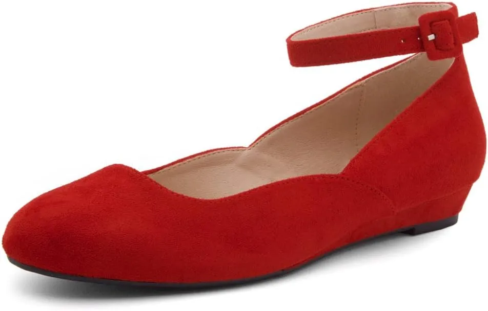 Shoe Land Womens Flats  Dressy & Comfortable Slip-On Shoes with Low Wedge & Ankle Strap | Round Toe Ballet Flats for Work, Office, Party & Business Casual