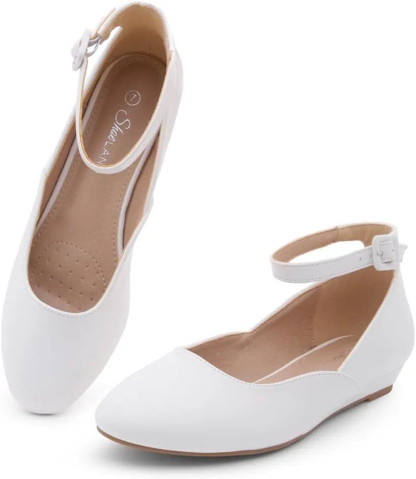 Shoe Land Womens Flats  Dressy & Comfortable Slip-On Shoes with Low Wedge & Ankle Strap | Round Toe Ballet Flats for Work, Office, Party & Business Casual