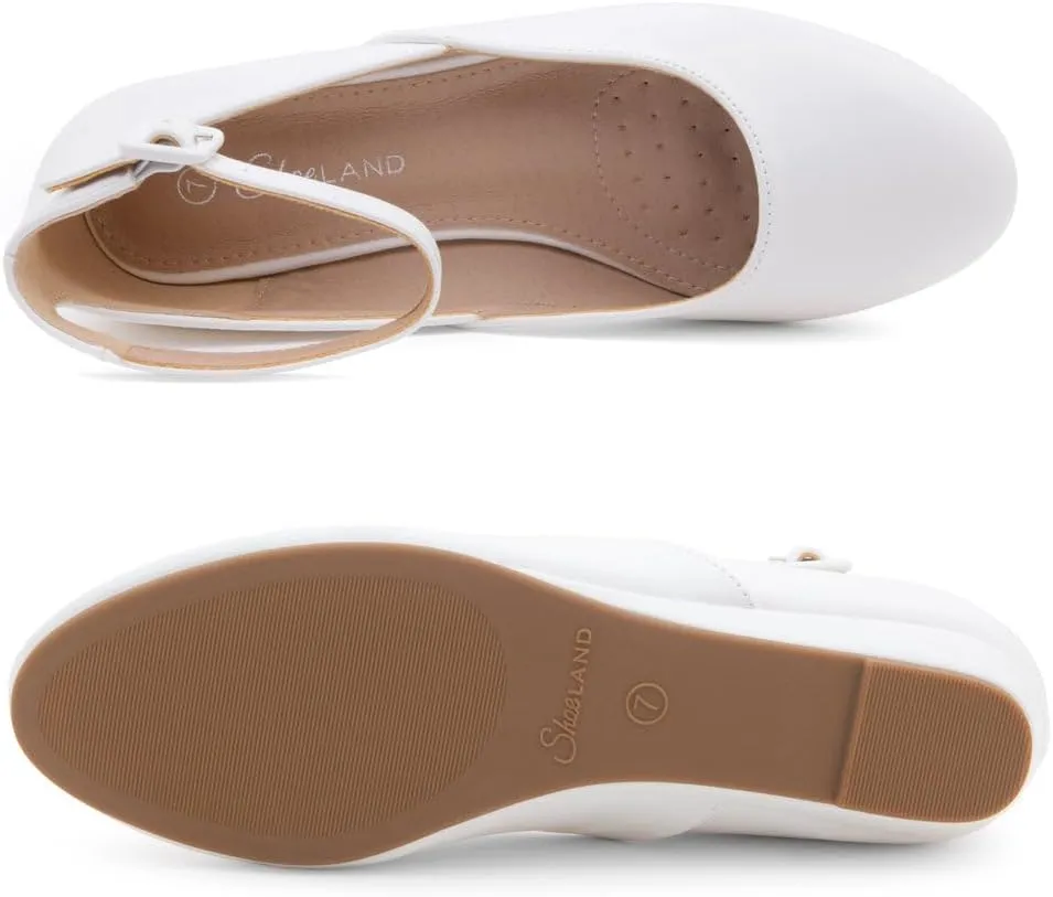 Shoe Land Womens Flats  Dressy & Comfortable Slip-On Shoes with Low Wedge & Ankle Strap | Round Toe Ballet Flats for Work, Office, Party & Business Casual