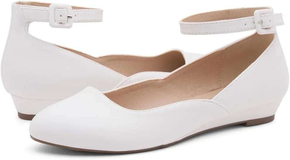 Shoe Land Womens Flats  Dressy & Comfortable Slip-On Shoes with Low Wedge & Ankle Strap | Round Toe Ballet Flats for Work, Office, Party & Business Casual