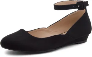 Shoe Land Womens Flats  Dressy & Comfortable Slip-On Shoes with Low Wedge & Ankle Strap | Round Toe Ballet Flats for Work, Office, Party & Business Casual