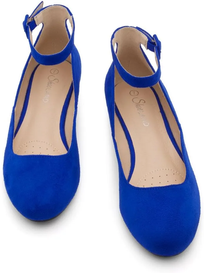 Shoe Land Womens Flats  Dressy & Comfortable Slip-On Shoes with Low Wedge & Ankle Strap | Round Toe Ballet Flats for Work, Office, Party & Business Casual
