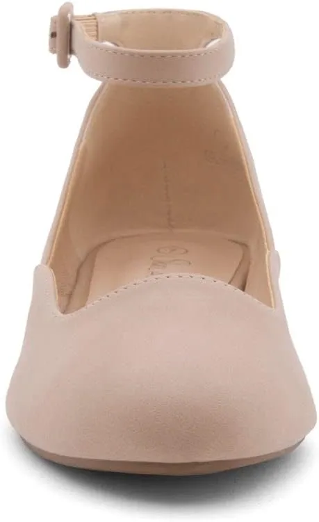 Shoe Land Womens Flats  Dressy & Comfortable Slip-On Shoes with Low Wedge & Ankle Strap | Round Toe Ballet Flats for Work, Office, Party & Business Casual