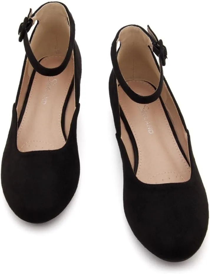 Shoe Land Womens Flats  Dressy & Comfortable Slip-On Shoes with Low Wedge & Ankle Strap | Round Toe Ballet Flats for Work, Office, Party & Business Casual