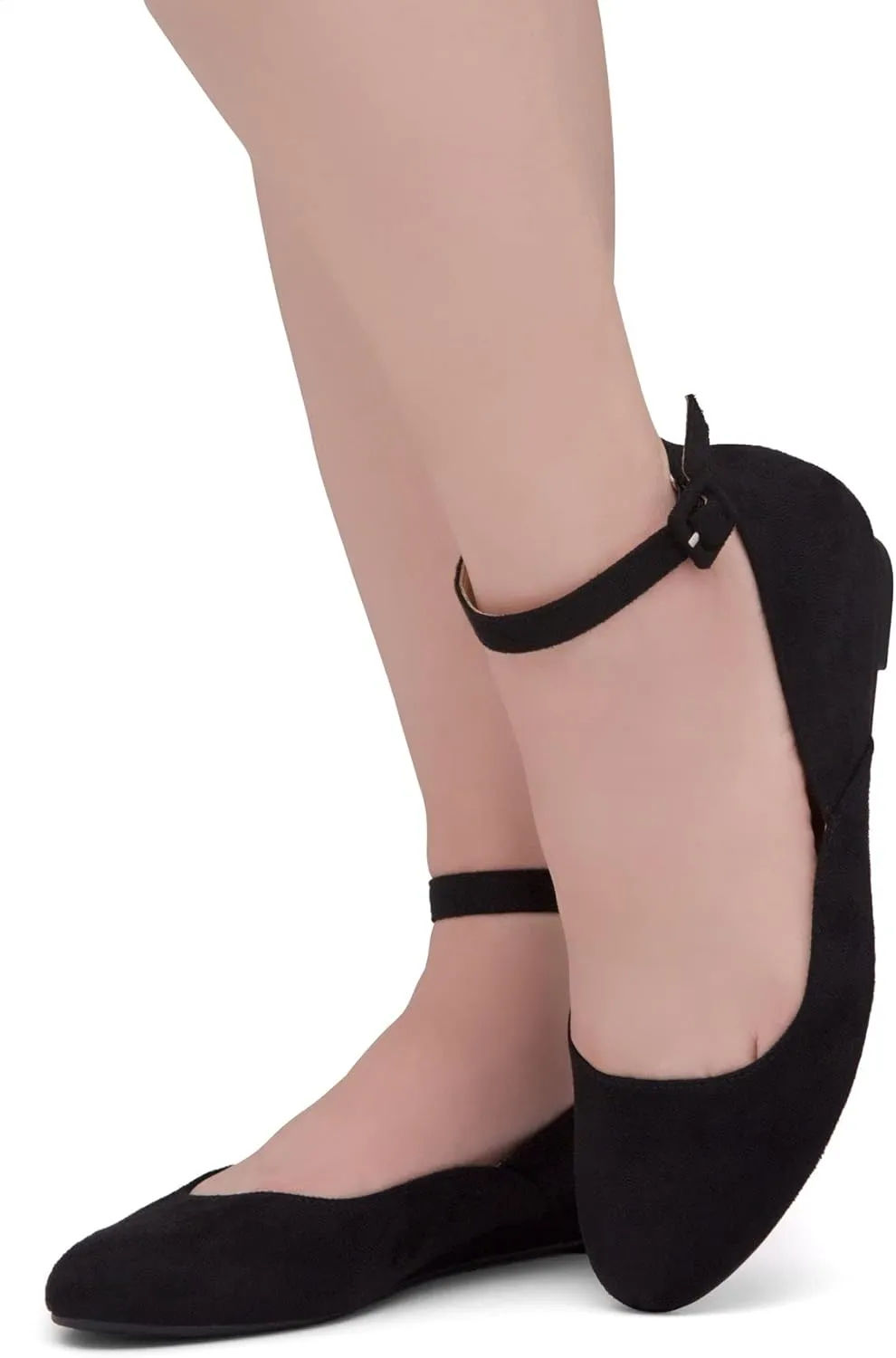 Shoe Land Womens Flats  Dressy & Comfortable Slip-On Shoes with Low Wedge & Ankle Strap | Round Toe Ballet Flats for Work, Office, Party & Business Casual