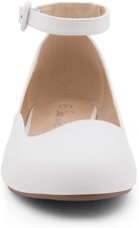 Shoe Land Womens Flats  Dressy & Comfortable Slip-On Shoes with Low Wedge & Ankle Strap | Round Toe Ballet Flats for Work, Office, Party & Business Casual