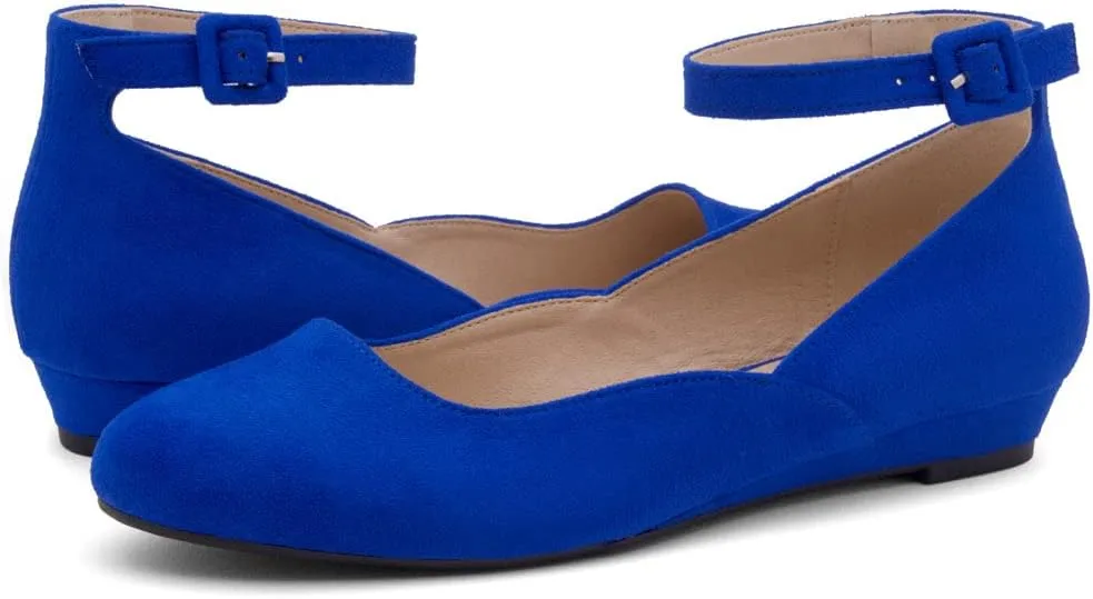 Shoe Land Womens Flats  Dressy & Comfortable Slip-On Shoes with Low Wedge & Ankle Strap | Round Toe Ballet Flats for Work, Office, Party & Business Casual