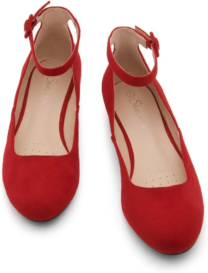 Shoe Land Womens Flats  Dressy & Comfortable Slip-On Shoes with Low Wedge & Ankle Strap | Round Toe Ballet Flats for Work, Office, Party & Business Casual
