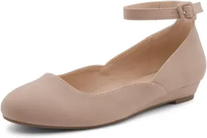 Shoe Land Womens Flats  Dressy & Comfortable Slip-On Shoes with Low Wedge & Ankle Strap | Round Toe Ballet Flats for Work, Office, Party & Business Casual