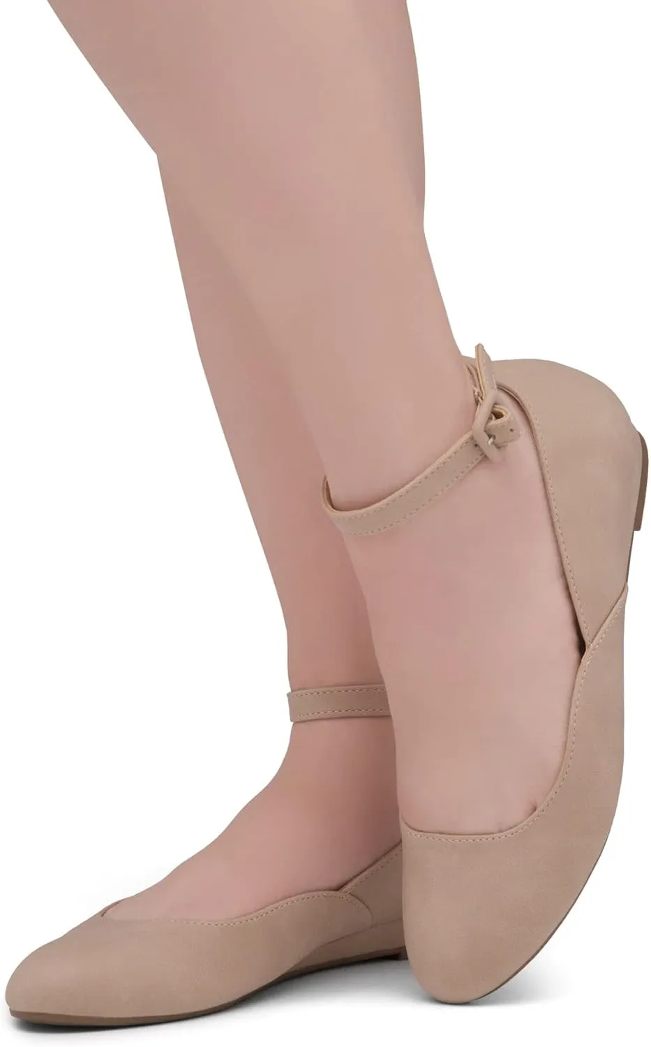 Shoe Land Womens Flats  Dressy & Comfortable Slip-On Shoes with Low Wedge & Ankle Strap | Round Toe Ballet Flats for Work, Office, Party & Business Casual