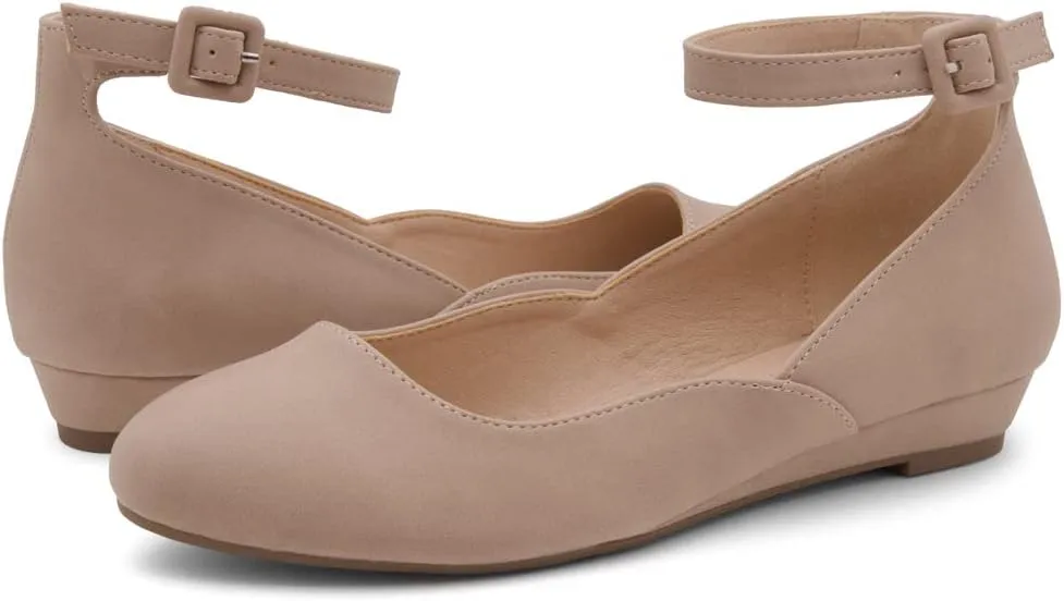 Shoe Land Womens Flats  Dressy & Comfortable Slip-On Shoes with Low Wedge & Ankle Strap | Round Toe Ballet Flats for Work, Office, Party & Business Casual
