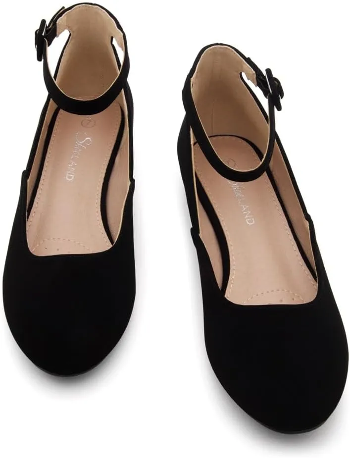 Shoe Land Womens Flats  Dressy & Comfortable Slip-On Shoes with Low Wedge & Ankle Strap | Round Toe Ballet Flats for Work, Office, Party & Business Casual