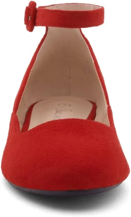 Shoe Land Womens Flats  Dressy & Comfortable Slip-On Shoes with Low Wedge & Ankle Strap | Round Toe Ballet Flats for Work, Office, Party & Business Casual