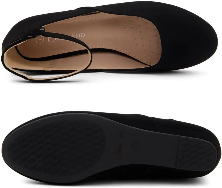 Shoe Land Womens Flats  Dressy & Comfortable Slip-On Shoes with Low Wedge & Ankle Strap | Round Toe Ballet Flats for Work, Office, Party & Business Casual