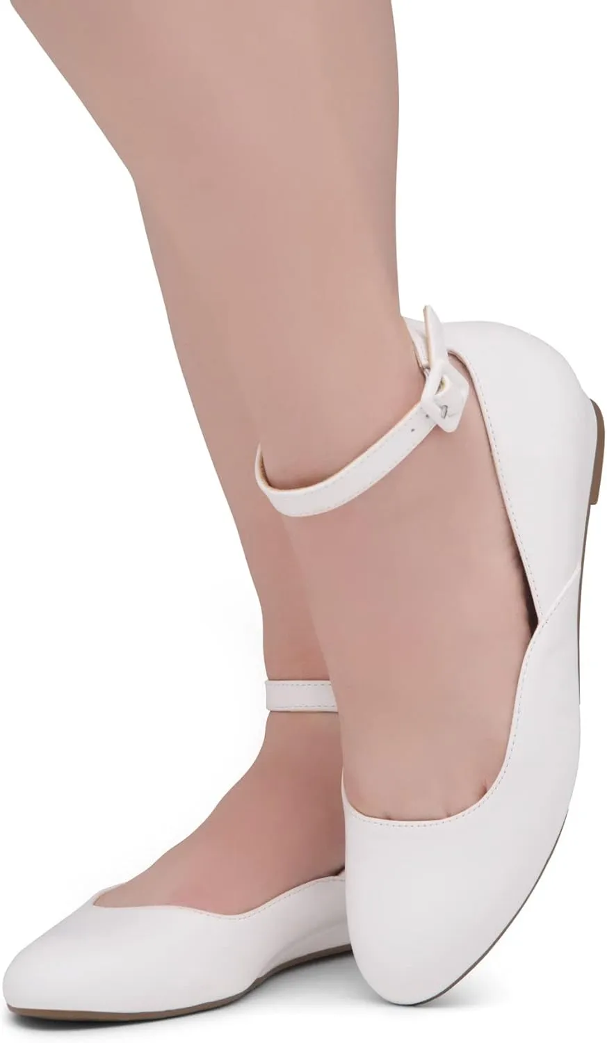 Shoe Land Womens Flats  Dressy & Comfortable Slip-On Shoes with Low Wedge & Ankle Strap | Round Toe Ballet Flats for Work, Office, Party & Business Casual