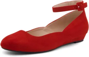 Shoe Land Womens Flats  Dressy & Comfortable Slip-On Shoes with Low Wedge & Ankle Strap | Round Toe Ballet Flats for Work, Office, Party & Business Casual