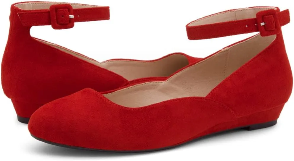Shoe Land Womens Flats  Dressy & Comfortable Slip-On Shoes with Low Wedge & Ankle Strap | Round Toe Ballet Flats for Work, Office, Party & Business Casual